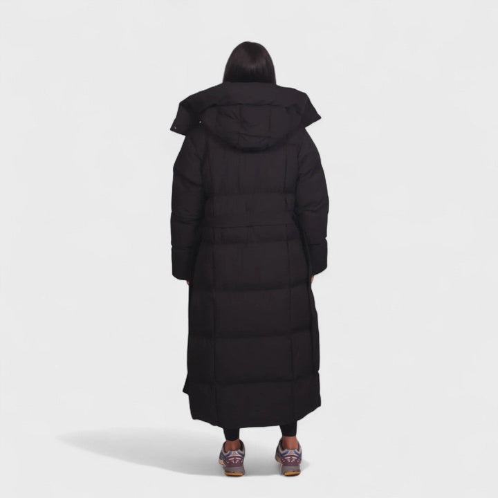 Carmen - Długi puchowy płaszcz z paskiem