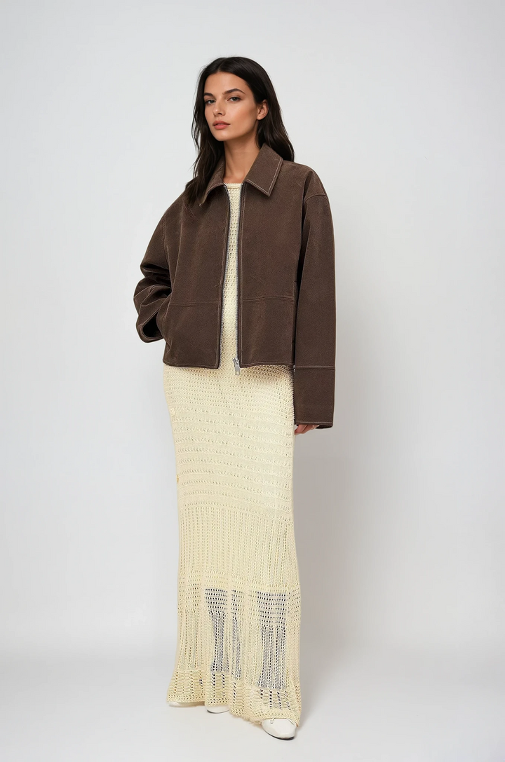 VALIRA Kurtka Zip z Sztucznego Zamszu